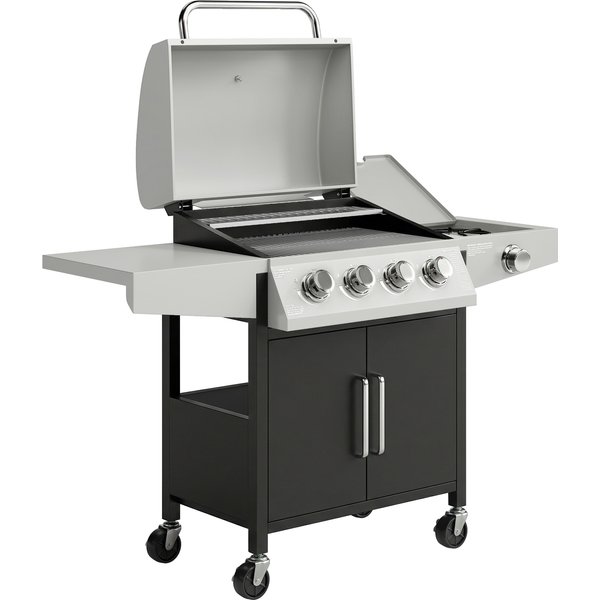 Outsunny 4+1 Burner Gas BBQ Grill with Side Burner, 14.5 kW Steel Portable Gas Barbecue Grill with Built-in Thermometer, Lid | Aosom Ireland