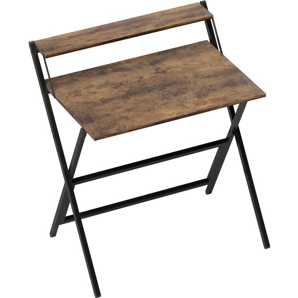 HOMCOM 81.5 cm Folding Computer Desk with Monitor Shelf - Rustic Brown | Aosom Ireland