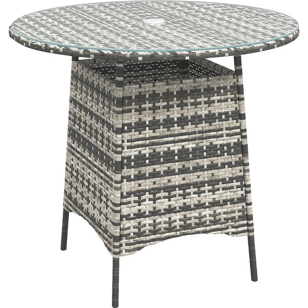 Outsunny Wicker Garden Rattan Table, Patio Furniture Outdoor Coffee Table with Umbrella Hole and Tempered Glass Top, Grey | Aosom Ireland