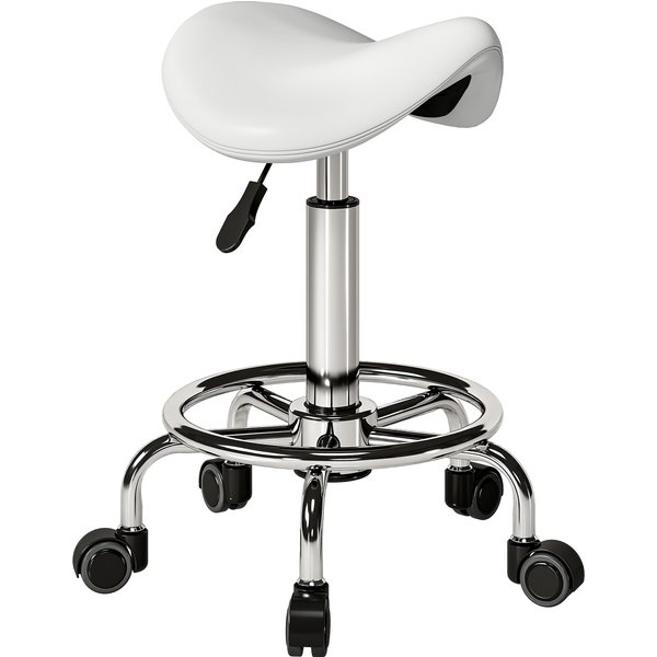 HOMCOM Salon Saddle Stool, Rolling Saddle Chair for Massage, Spa, Clinic, Beauty, Hairdressing and Tattoo, White | Aosom Ireland