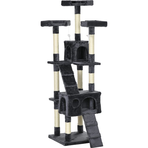 PawHut 173cm Cat Tree Scratching House, Activity Play Centre, Charcoal Grey | Aosom Ireland