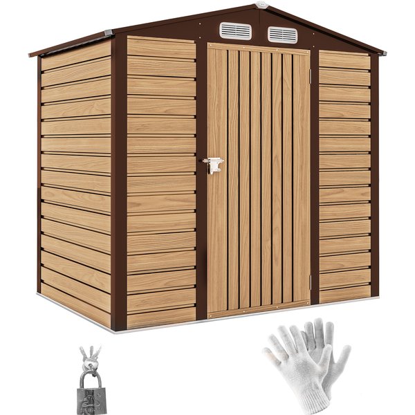 Outsunny 4 x 6ft Galvanised Steel Garden Shed, with Lock and Gloves - Oak | Aosom Ireland