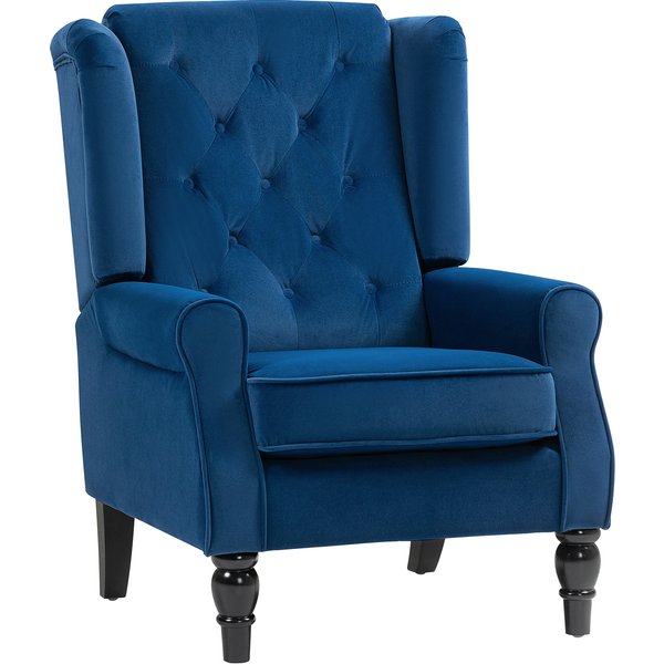 HOMCOM Wingback Accent Chair, Retro Upholstered Button Tufted Occasional Chair for Living Room and Bedroom, Blue | Aosom Ireland