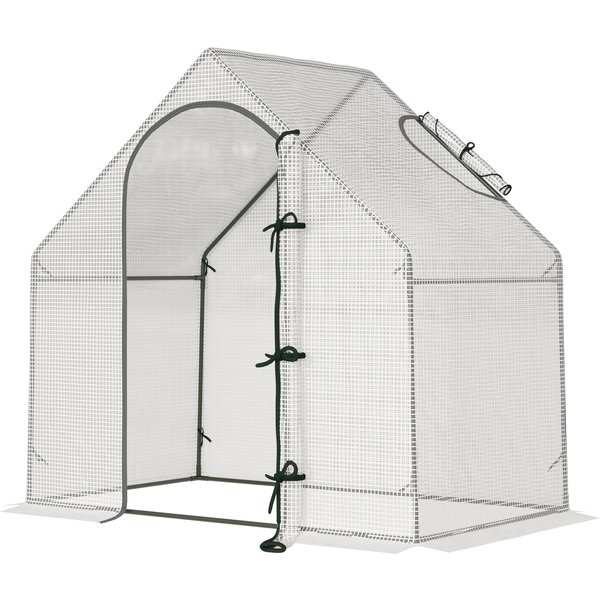 Outsunny Walk In Tomato Greenhouse Garden Outdoor Mini Greenhouse Flower Planter Steel Frame with Zipped Door & Window, PE Cover, 180 x 100 x 168CM, White | Aosom Ireland