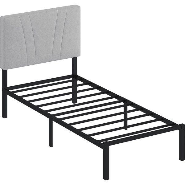 HOMCOM 3FT Single Bed Frame with Upholstered Headboard and Underbed Storage, Black and Light Grey | Aosom Ireland