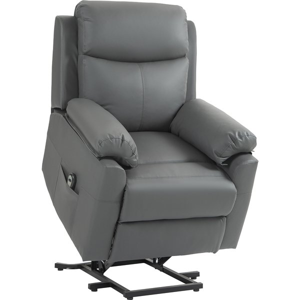 HOMCOM Faux Leather 70° Electric Riser Recliner Chair, Charcoal Grey | Aosom Ireland