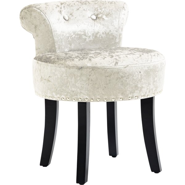 HOMCOM Dressing Table Stool with Rubber Wood Legs, Ice Velvet Vanity Stool for Living Room Bedroom, Beige | Aosom Ireland