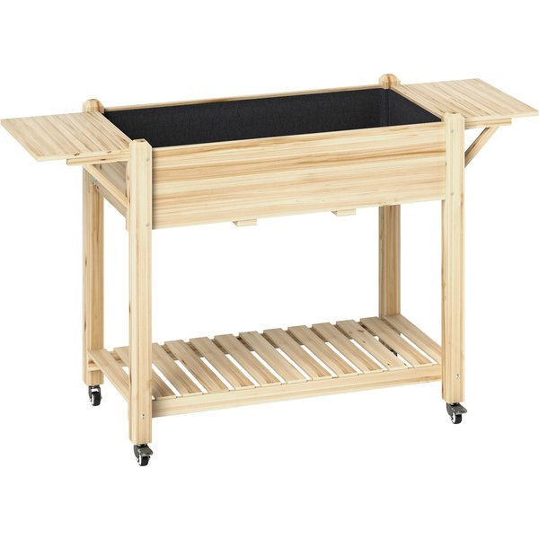 Outsunny 46 x 94cm Wooden Raised Planter, with Shelves - Natural Finish | Aosom Ireland