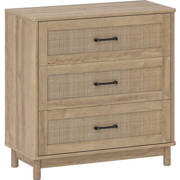 HOMCOM 76 cm Wide Drawer Chest of Drawers with 3 Drawer - Oak | Aosom Ireland