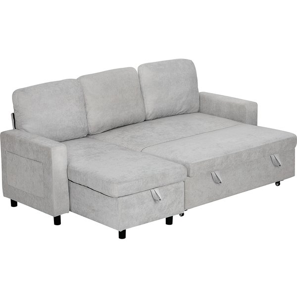 HOMCOM L Sofa Bed, with Storage - Light Grey | Aosom Ireland