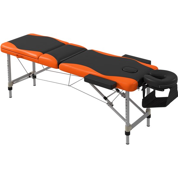 HOMCOM Foldable Massage Bed Portable Table, 3-Section Aluminium Foldable Beauty Couch, Professional Salon Spa Table with Headrest Support and Carry Bag, 60 cm Width, Black and Orange | Aosom Ireland