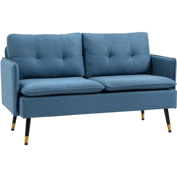 HOMCOM Modern Two Seater Sofa, Button Tufted Loveseat with Cushions and Steel Legs for Living Room, Guest Room, Dark Blue | Aosom Ireland