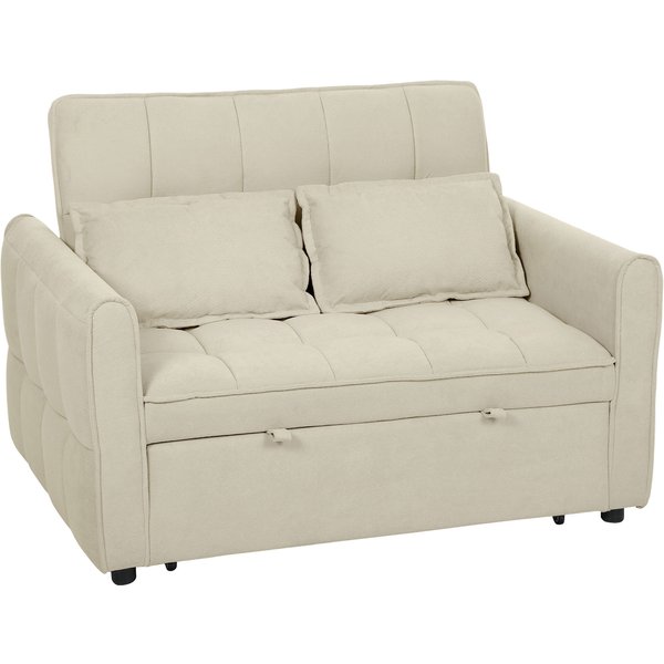 HOMCOM 2 Seater Sofa Bed, 3-in-1 Convertible Sleeper Sofa with Click-clack Adjustable Backrest and 2 Pillows, Light Brown | Aosom Ireland