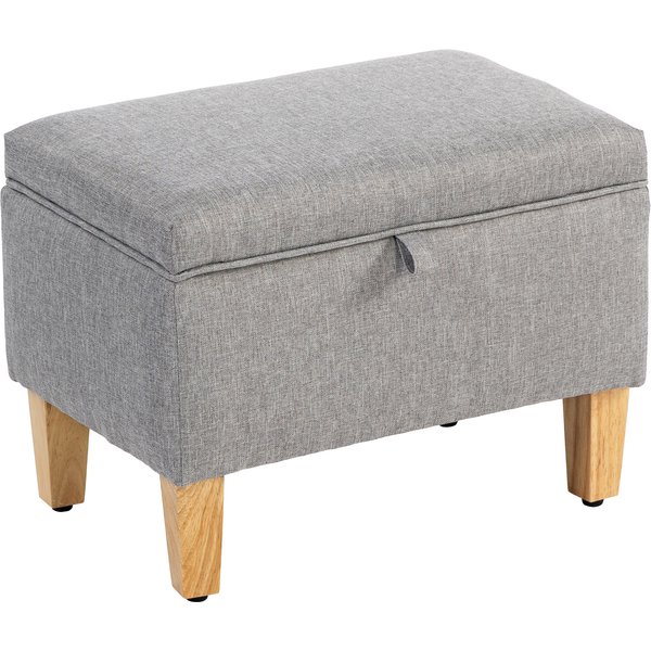 HOMCOM 16L Linen Storage Ottoman Padded Footstool with Rubberwood Legs for Storage Box, Bed End, Shoe Bench, Seating, Light Grey | Aosom Ireland
