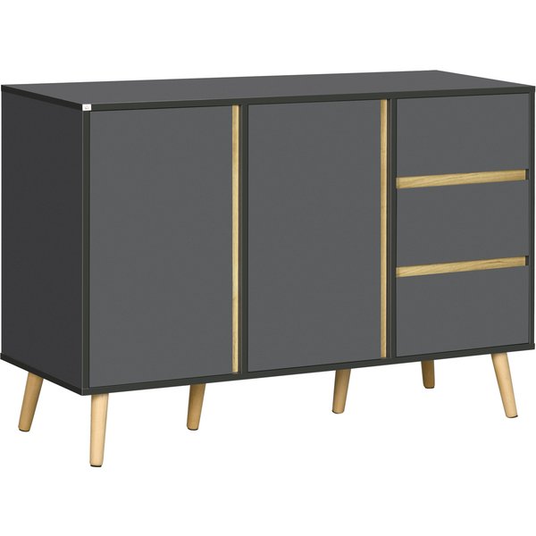 HOMCOM Sideboard, Modern Kitchen Cupboard with Double Doors and 3 Drawers, Adjustable Shelves for Living Dining Room, Dark Grey | Aosom Ireland