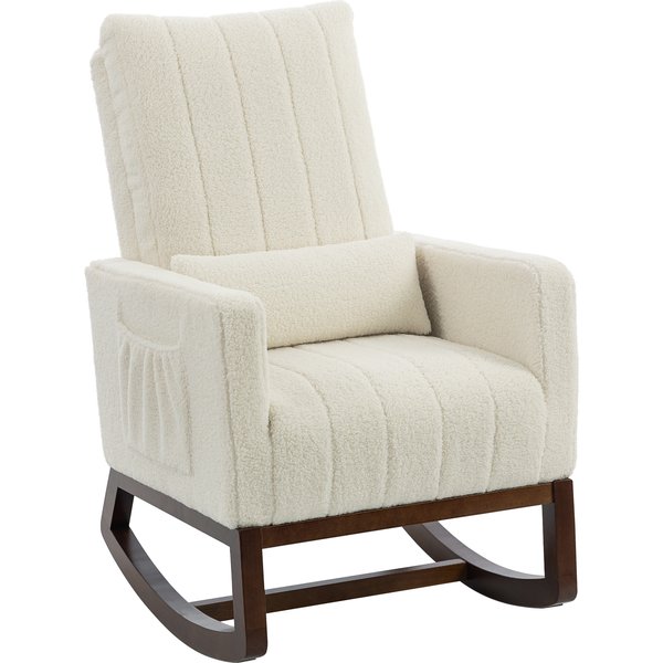 HOMCOM Rocking Chair for Adults, Lounge Rocker Chair with Lumbar Pillow, High Back, Wood Base, Side Pockets, Cream White | Aosom Ireland