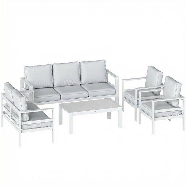 Outsunny 5 Pieces Aluminium Garden Furniture Set with Olefin Cushions, Extra Deep Outdoor Garden Sofa Set, White | Aosom Ireland
