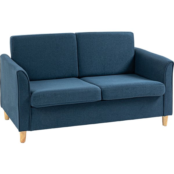 HOMCOM Compact Loveseat Sofa, Modern 2 Seater Sofa for Living Room with Wood Legs and Armrests, Blue | Aosom Ireland