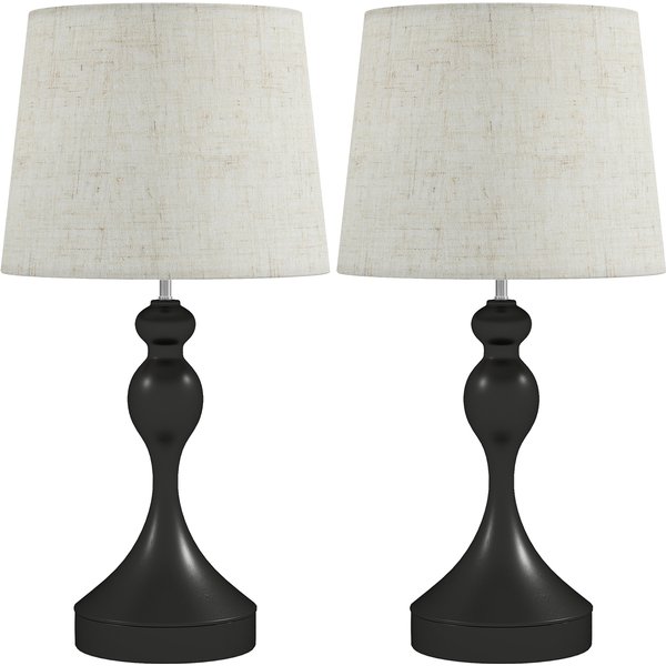 HOMCOM Set of Two Three-Colour Lamps, with USB Ports - Black/Beige | Aosom Ireland