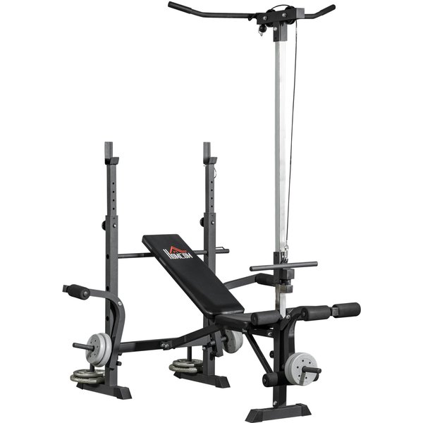 HOMCOM Adjustable Weight Bench with Pulley System, Incline Bench Press Set with Squat Rack, Leg Developer, Butterfly and Weight Storage, for Home Gym Full Body Workout | Aosom Ireland