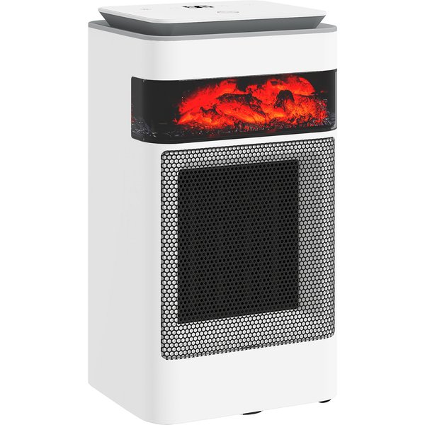 HOMCOM Ceramic Electric Heater, 1500W Fan Space Heater with 3 Modes, 24H Timer, Flame Effect, Oscillation for Bedroom, White | Aosom Ireland