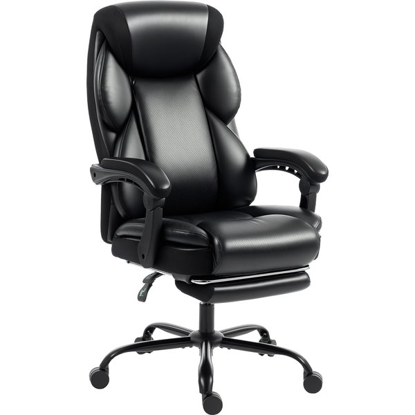 HOMCOM Adjustable Office Chair Reclining Computer Desk Chair with Footrest, Armrest, Casters, Black | Aosom Ireland