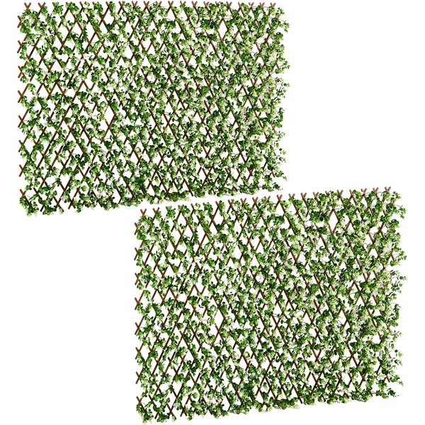 Outsunny 2pc Expanding Garden Trellis, 2 x 1m Faux Decorative Privacy Fence with Artificial Leaves, Privacy Screen Greenery Walls for Garden Balcony, Eucalyptus Leaves | Aosom Ireland