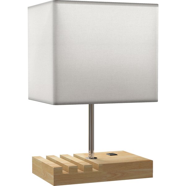 HOMCOM Bedside Lamp with USB A+C Charging Ports and 3 Phone Stands, Modern Table Lamp with Solid Wood Base and Fabric Shade for Bedroom Living Room Office, E27 Socket, Bulb Not Included, White | Aosom Ireland