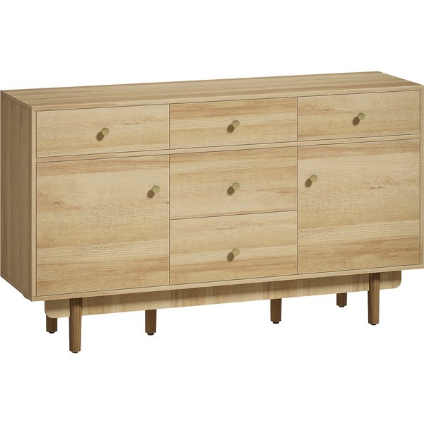 HOMCOM Sideboard with 5 Drawers and 2 Cabinets Buffet Cabinet with Solid Wood Legs 136 cm Walnut | Aosom Ireland
