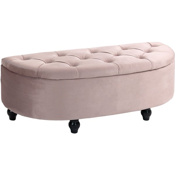 HOMCOM Semi-Circle Ottoman Storage Bench, Bed End Bench, Tufted Upholstered Window Seat Footrest Stool with Rubberwood Legs for Bedroom & Entryway, 120 x 46 x 42 cm, Pink | Aosom Ireland