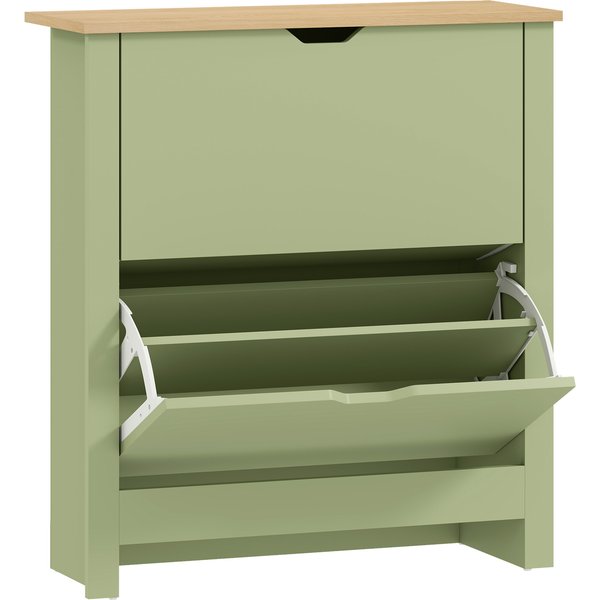 HOMCOM Slim Shoe Cabinet, Narrow Shoe Cupboard with 2 Flip Drawers, Adjustable Shelves for 12 Pairs of Shoes, Green | Aosom Ireland