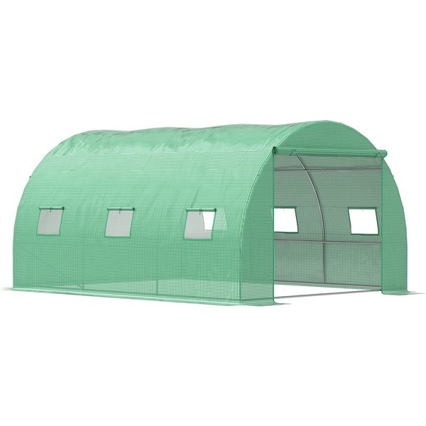 Outsunny Walk-in Polytunnel Greenhouse, Outdoor Garden Tunnel Greenhouse Tent with Zipped Roll-Up Door and 6 Mesh Windows, 4 x 3M | Aosom Ireland