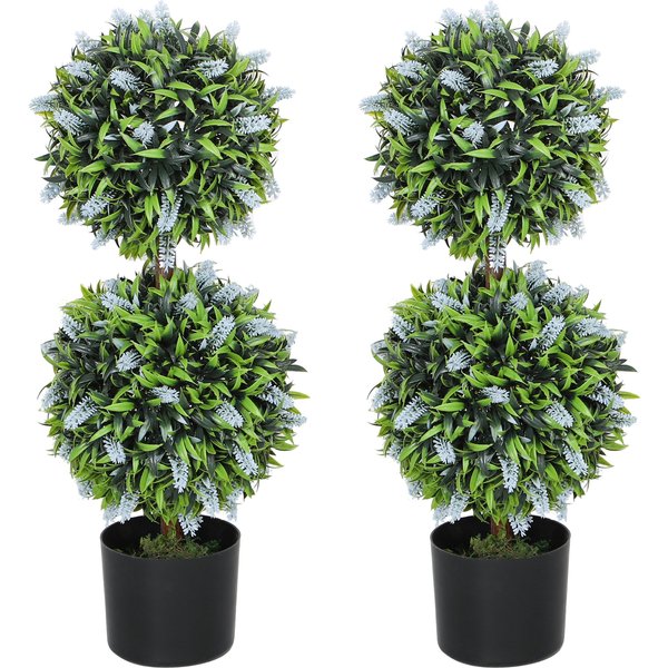 HOMCOM Set of 2 Decorative Artificial Plants Ball Trees with Lavender Flowers in Pot Fake Plants for Home Indoor Outdoor Decor, 70cm, Blue | Aosom Ireland