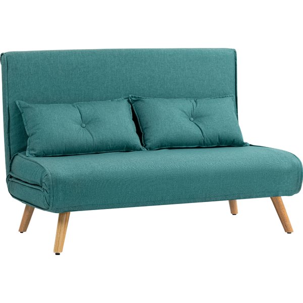 HOMCOM Two-Seater Linen-Look Sofa Bed - Green | Aosom Ireland