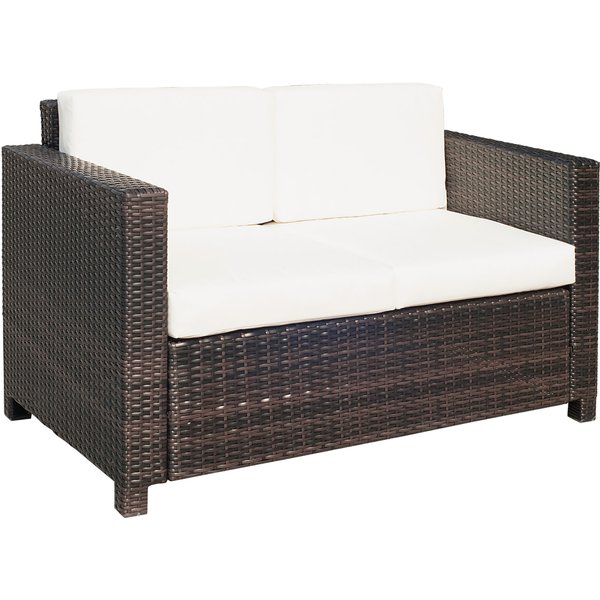 Outsunny Rattan Sofa, 2 Seater Garden Furniture with Soft Padded Cushion and Armrests, Wicker Garden Loveseat for Patio, Mixed Brown | Aosom Ireland