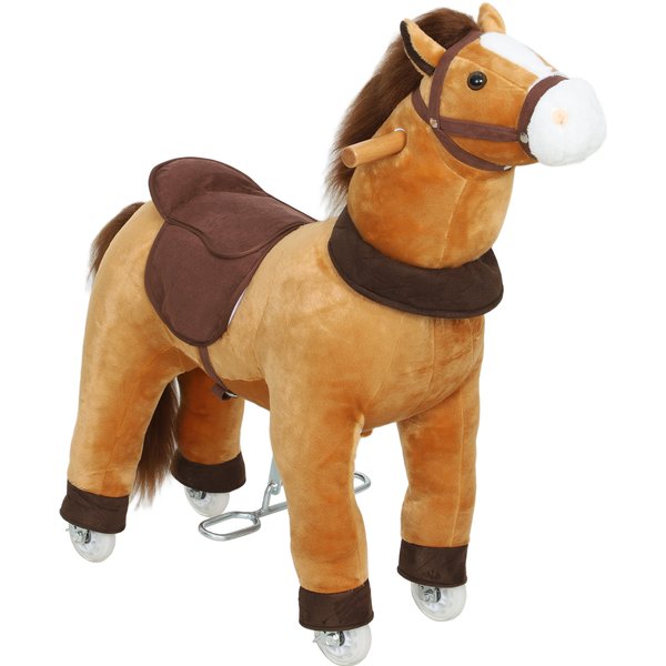 AIYAPLAY Ride On Horse, Plush Walking Horse Toy with Wheels and Saddle for Ages 3-5 Years Old, Brown | Aosom Ireland