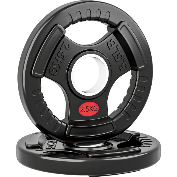 SPORTNOW Olympic Weight Plates, 2"/5cm Weight Disc Pair with Tri-Grips, 2 x 2.5kg Dumbbell Plates for Weightlifting and Strength Training Home Gym Fitness Workout, Black | Aosom Ireland