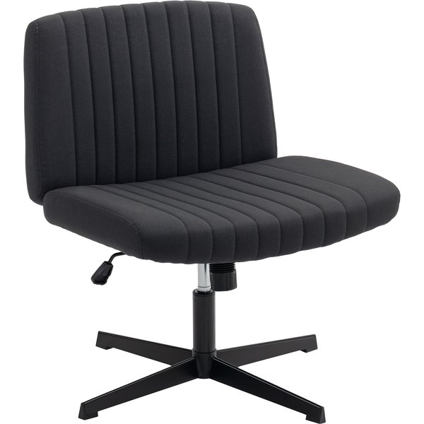 HOMCOM Armless Office Chair No Wheels, Linen Fabric Criss Cross Legged Desk Chair with Wide Seat, Thick Padding, Tilt Function, Height Adjustable Swivel Computer Seat for Home, Black | Aosom Ireland