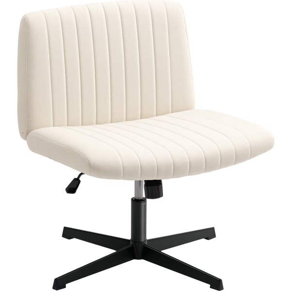 HOMCOM Armless Office Chair No Wheels, Linen Fabric Criss Cross Legged Desk Chair with Wide Seat, Thick Padding, Tilt Function, Height Adjustable Swivel Computer Seat for Home, Cream | Aosom Ireland