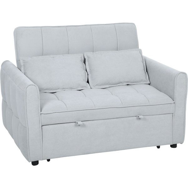 HOMCOM 2 Seater Sofa Bed, 3-in-1 Convertible Sleeper Sofa with Click-clack Adjustable Backrest and 2 Pillows, Light Grey | Aosom Ireland