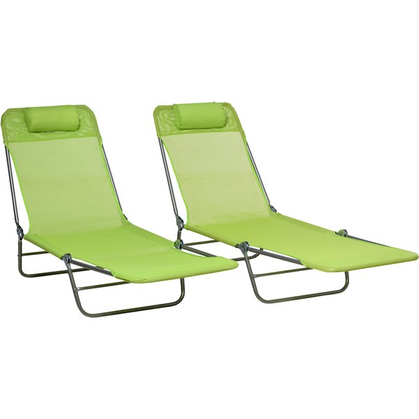 Outsunny Set of Two Steel Frame Sun Loungers, with Reclining Backs - Green | Aosom Ireland