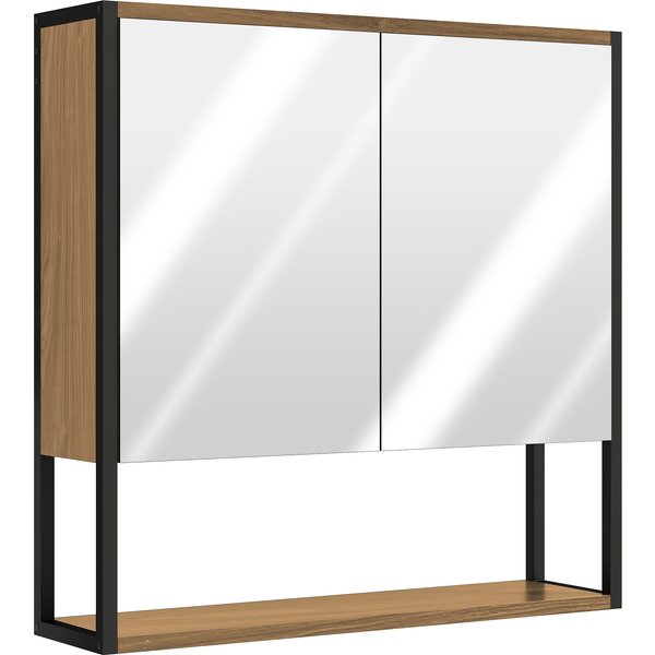 HOMCOM Bathroom Mirror Cabinet with Soft-Close Doors and Adjustable Shelf - Natural Wood Finish | Aosom Ireland