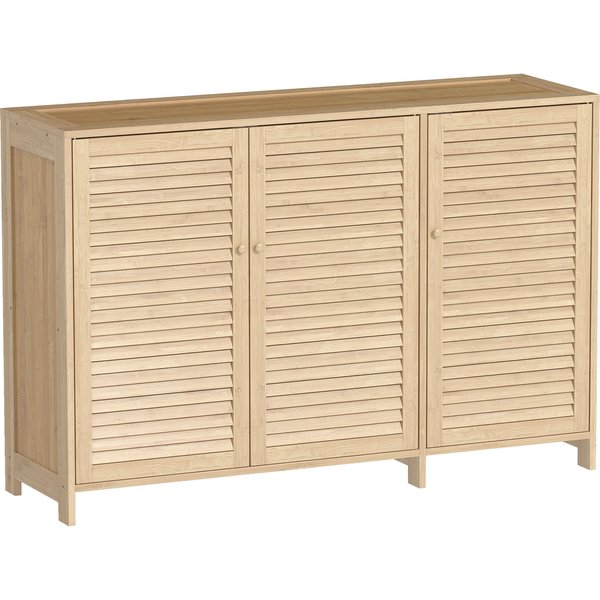 HOMCOM Bamboo Shoe Cabinet with Louvered Doors, 18 Pairs Shoe Storage Cabinet with Adjustable Shelves for Hallway, Natural | Aosom Ireland