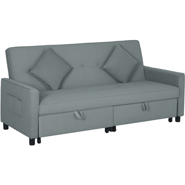 HOMCOM Three-Person Velvet-Feel Sofa Bed - Grey | Aosom Ireland