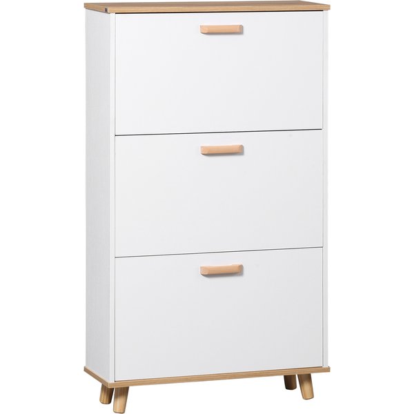 HOMCOM Narrow Shoe Cabinet, Slim Shoe Storage Cabinet with 3 Flip Drawers and Adjustable Shelves, 12 Pair of Shoes Organizer for Hallway, Entryway, White | Aosom Ireland