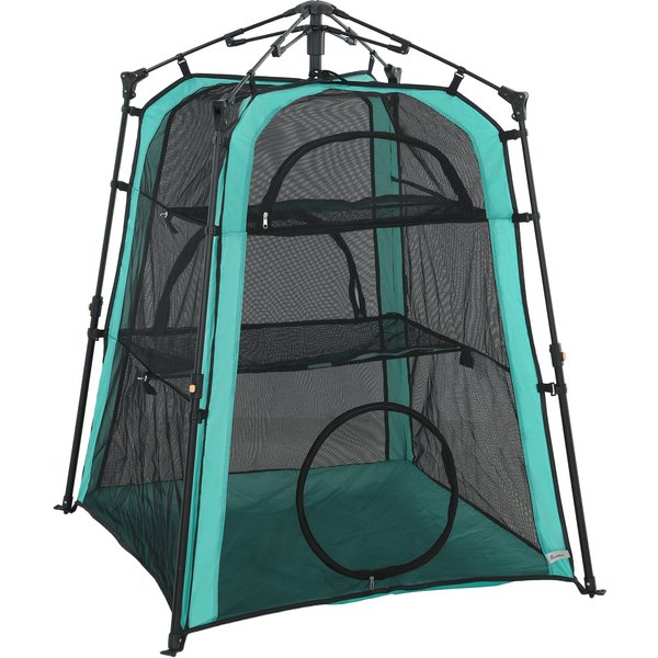 PawHut Cat Tent, 3-Tier Portable Pet Tent for Indoor Outdoor, Cat House with Multi-Door, Carry Bag, Breathable Mesh | Aosom Ireland
