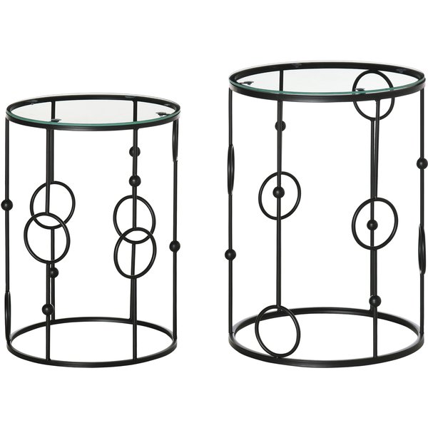 HOMCOM Nesting Round Coffee Table Set of 2 - Black | Aosom Ireland