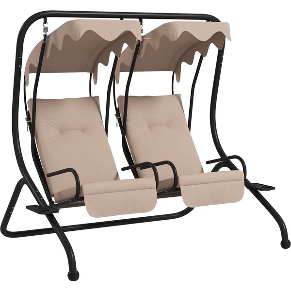 Outsunny Two-Seat Garden Swing Chair, with Protective Canopy - Beige | Aosom Ireland
