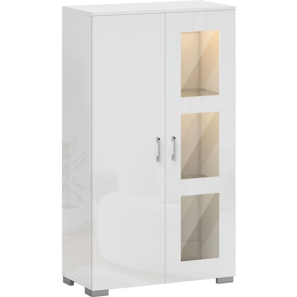 HOMCOM High Gloss Sideboard, Display Cabinet with 16-Colour RGB LED Lights and Remote Control, Modern Storage Cupboard with Glass Doors and Shelves for Living Room, Dining Room, Kitchen, White | Aosom Ireland