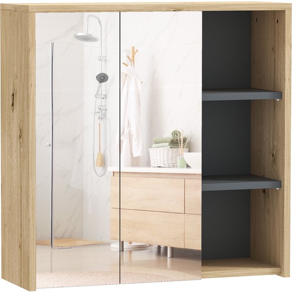 HOMCOM Five-Shelf Mirrored Bathroom Cabinet - Wood-Effect | Aosom Ireland